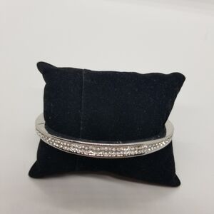 heavy silver tone pave rhinestone bangle